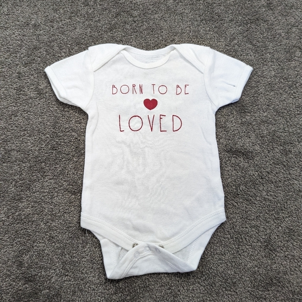 Rene Rofe Baby White Cotton Bodysuit with 'Born to Be Loved' Motif - 3-6 M